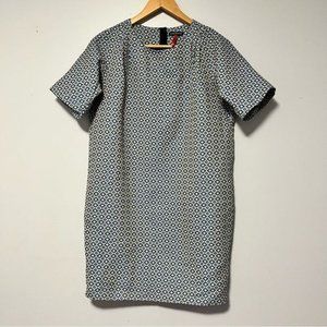 Club Monaco Textured diamond print blue yellow shift dress Short sleeves size 6